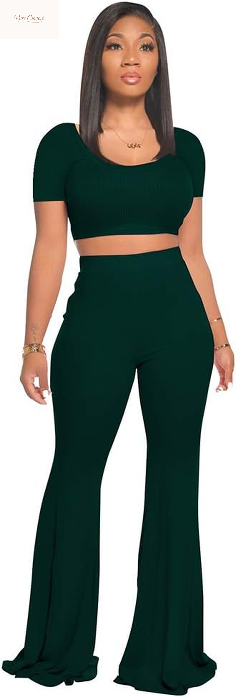 2 Piece Outfits for Women Workout Sets - Sexy Crop Top + High Waisted Flared Long Pant Sets Track Suits Yoga Sports
