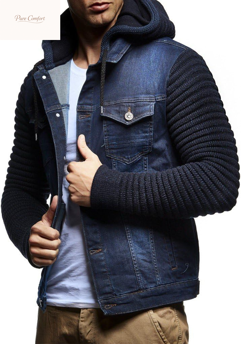 LN5240 Men'S Denim Jacket with Knitted Sleeves