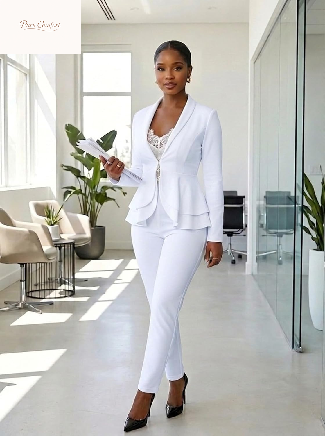 Sexy 2 Piece Outfits for Women Long Sleeve Solid Blazer with Pants Casual Elegant Business Suit Sets