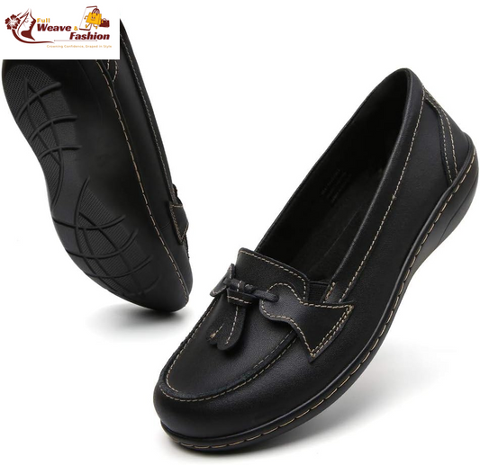 Loafers for Women Slip on Comfort Leather Tassel Dress Shoes