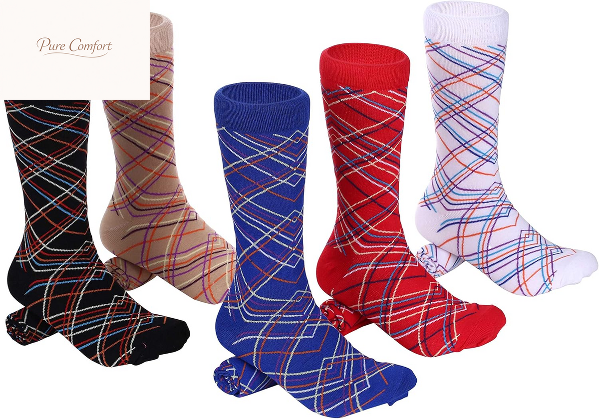 Marino Mens Patterned Dress Socks, Colorful Fun Socks, Fashion Cotton Socks - 5 Pack - Conventional Design Dress Socks