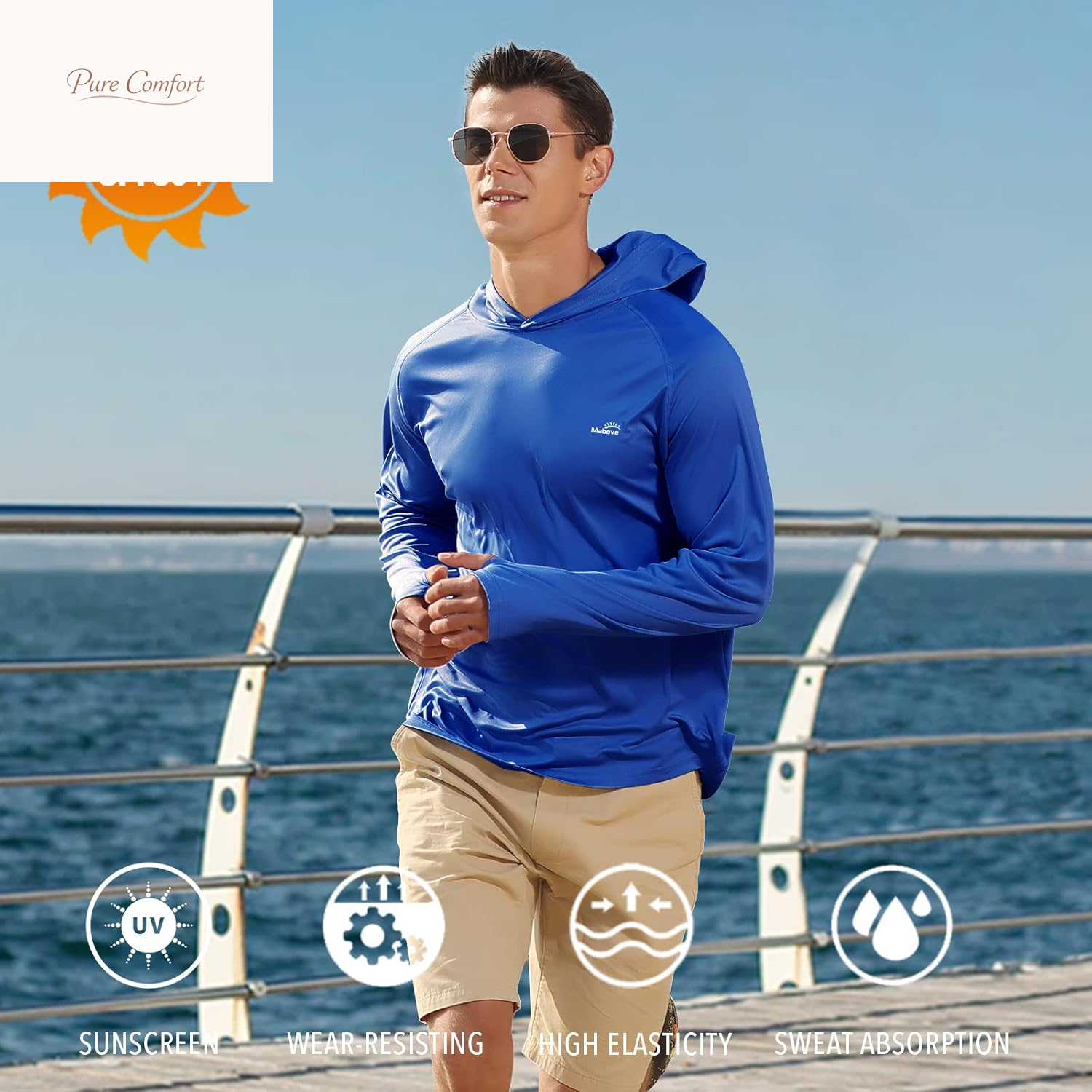 Men'S UPF 50+ Long Sleeve Sun Shirts UV Protection Hoodie Rash Guard Hiking Fishing Swim T Shirt