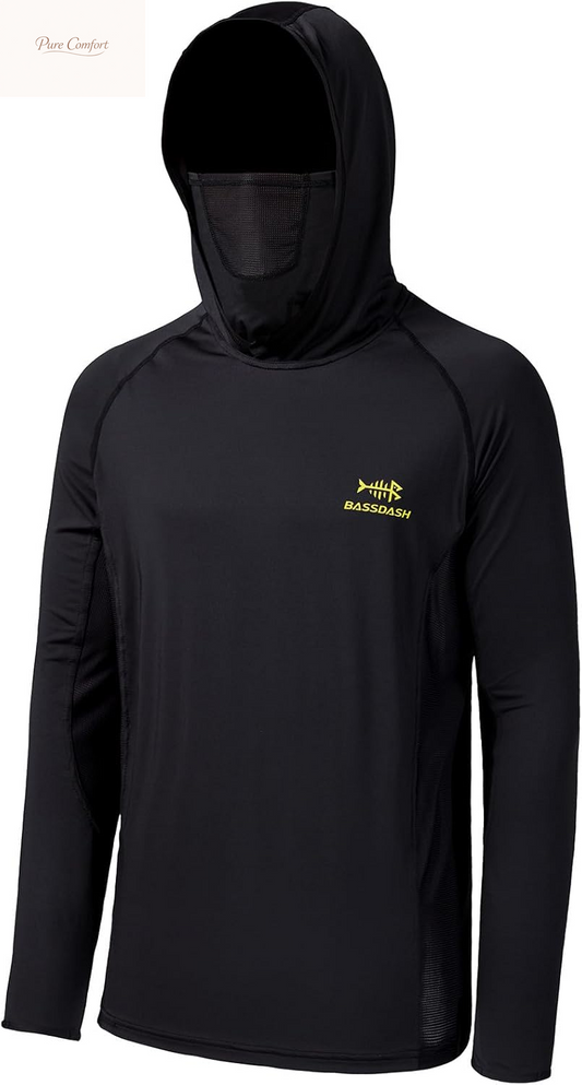UPF 50+ Men’S Long Sleeve Fishing Shirt with Mask UV Neck Gaiter Hoodie