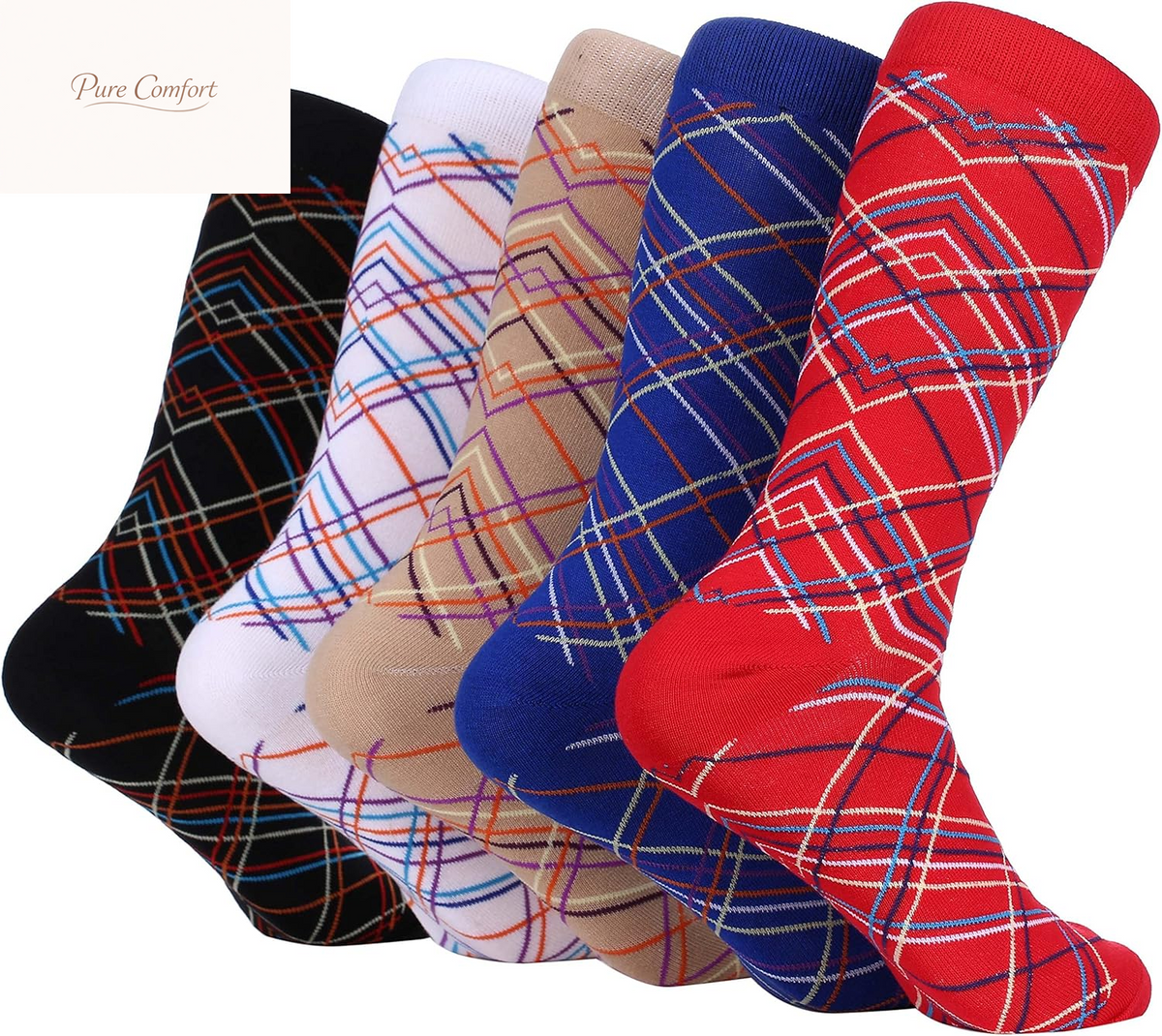 Marino Mens Patterned Dress Socks, Colorful Fun Socks, Fashion Cotton Socks - 5 Pack - Conventional Design Dress Socks