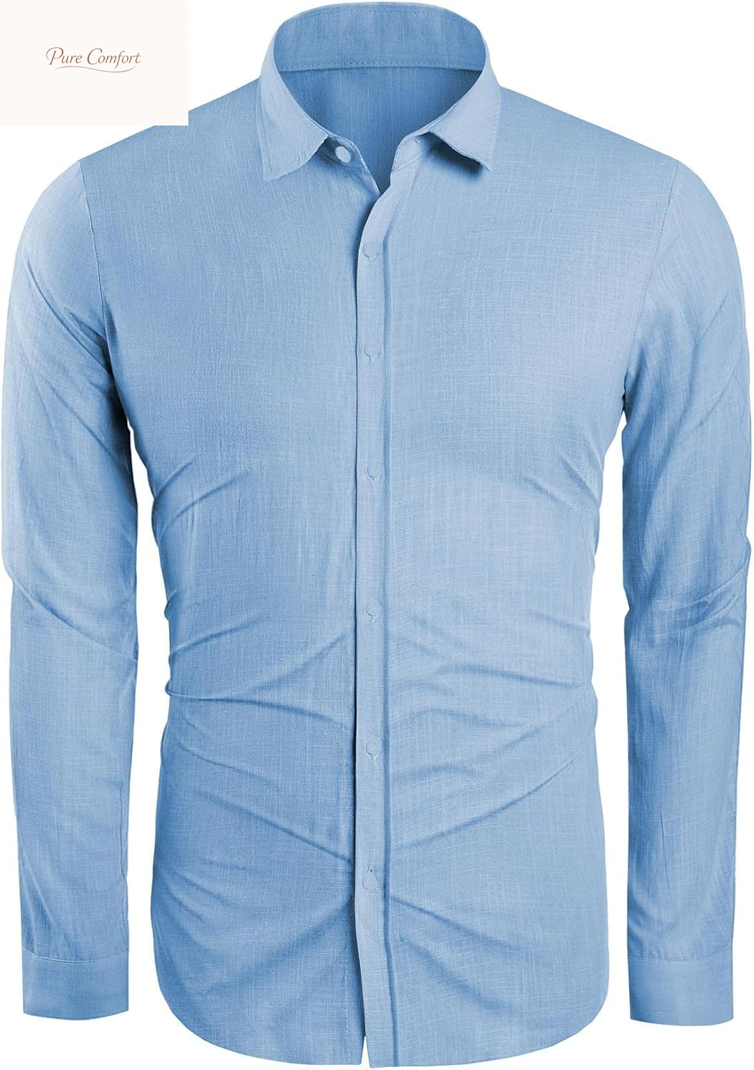 Mens Button down Shirt Linen Cotton Shirts Casual Long Sleeve Spread Collar Beach Plain Tops
